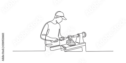 Bilde på lerret A continuous single line drawing of a skilled carpenter working on a wooden piec