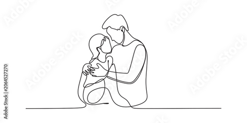 Tableau sur toile Continuous single line drawing of a happy couple in love man and woman hugging e