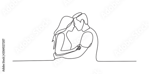 Quadro su tela Continuous single line drawing of a romantic couple in love embracing each other