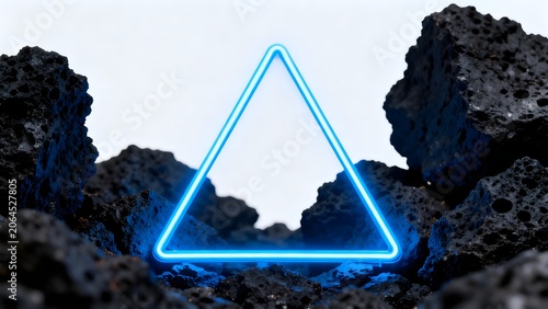 Neon triangle on rocky surface