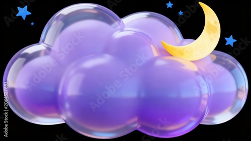 Purple cloud with moon and stars