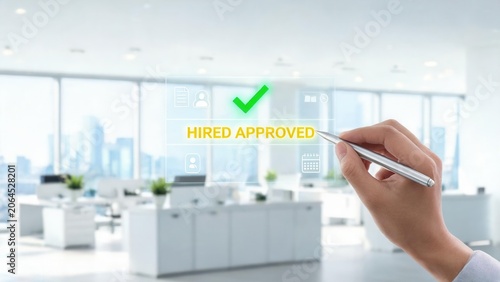 Office hand with hired approved graphic