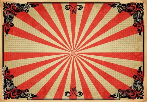 Vintage circus tent background with sunburst pattern and decorative corners