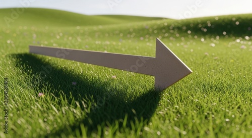 Arrow in Green Field: A minimalistic composition featuring a metallic arrow casting a shadow on a vibrant green field, symbolizing direction and progress.
