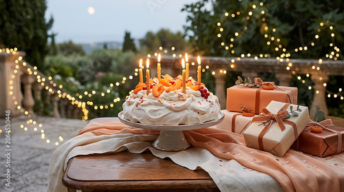 Elegant wedding or celebration cake centerpiece with wrapped gif