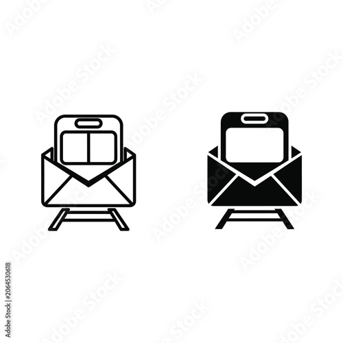 Black and white icons of smartphones inside envelopes on a surface with smartphone, envelope