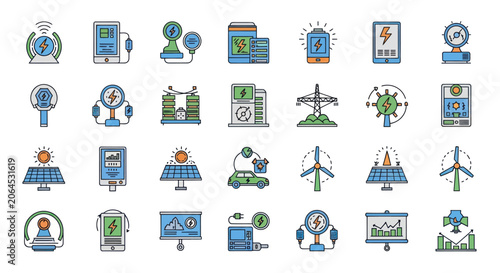 Collection of Clean Energy and Technology Icons.