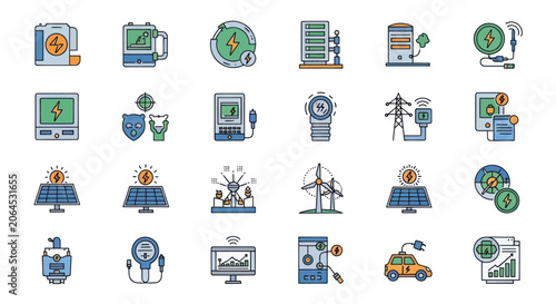 Collection of Icons Representing Energy and Technology Concepts.