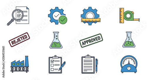 Collection of industrial and quality control icons.