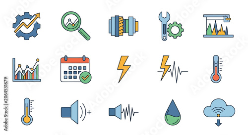 Collection of Icons Representing Data Analysis and Technology.