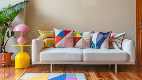 Colorful Throw Pillows on a White Sofa