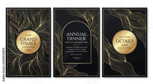 Canvastavla Elegant annual dinner invitation cards with gold line art