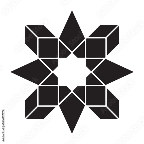 Abstract geometric star pattern vector element with isometric cube shapes forming a symmetrical decorative star ornament