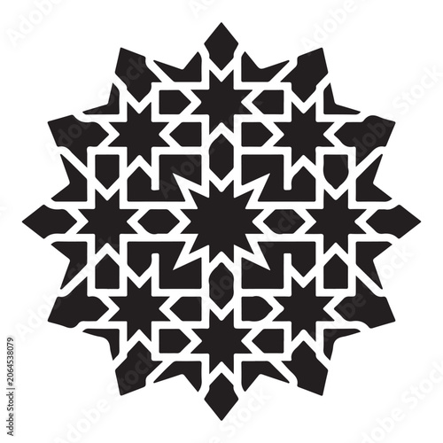 Isolated geometric islamic star pattern silhouette created with intricate lines for traditional moroccan decorative design elements