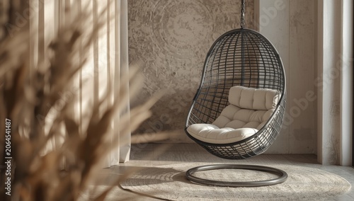 Trendy hammock chair incorporated in a stylish home environment