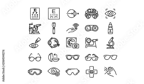 Canvastavla Vision Testing and Eye Health Outline Icons Medical Vector Set
