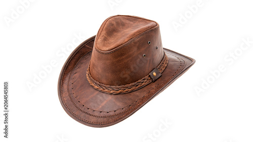 Foto Classic brown textured leather cowboy hat western style headwear isolated on tra