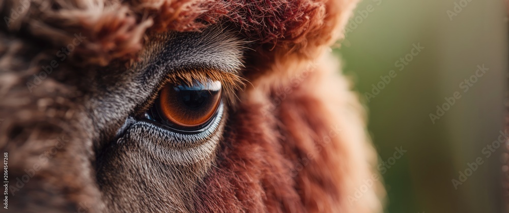 Fototapeta premium Close-up of a brown alpaca eye with fur details