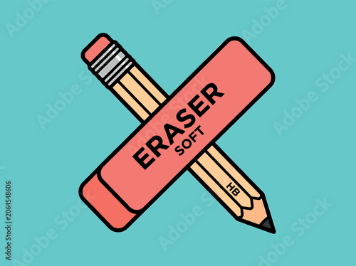 A stylized illustration of a soft pink eraser crossing a yellow pencil