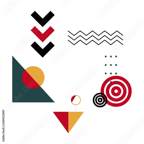 Memphis design elements with geometric shapes and abstract patterns on white background transparent background