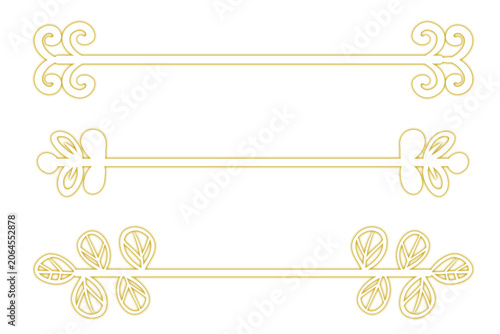 Ornate golden horizontal lines with swirling leafy patterns on both ends for titles or text decoration  elegant design elements transparent background