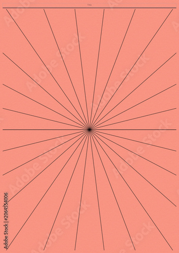 Abstract radial perspective design with lines on coral background  