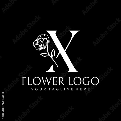 Letter X Rose Flower Logo Design Template Inspiration, Vector Illustration.