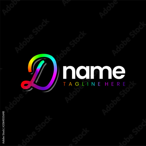 Rainbow D Script Logo Design Template Inspiration, Vector Illustration.