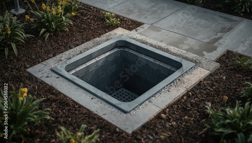 Square sewage pit with modern design focusing on compactness and residential landscaping