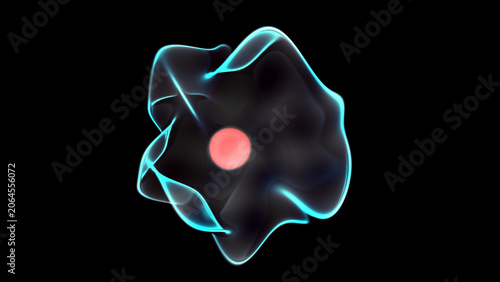 3d render of an abstract organic shape with a red glowing core, isolated on a black background.