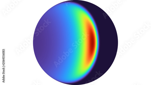 Abstract glowing colorful sphere with thermal heat map gradient isolated on white background