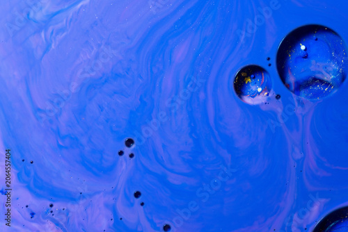 Minimal Blue Abstract Fluid Art Background with Floating Bubbles