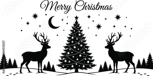 Foto Deer christmas tree and crescent moon silhouette against a white background