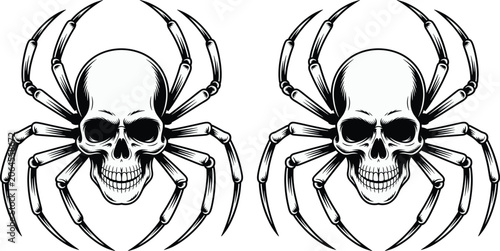 Bild auf Leinwand Skull Spider Vector Illustration Monochrome Vintage Creepy Arachnid Mascot Eleme