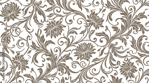 Foto Elegant floral seamless pattern with chrysanthemum flowers in taupe on white bac