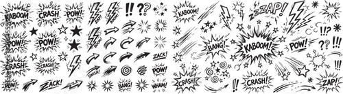фотографія Comic book pop art speech bubbles explosions onomatopoeia collection elements se