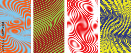 Obraz na plátně Abstract wavy line background set, 4 colorful moire pattern vector textures, psy