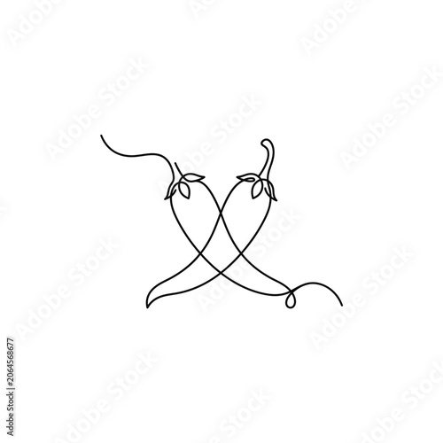 Minimalist Chili Peppers Line Art, Simple Continuous Outline Drawing of Two Peppers