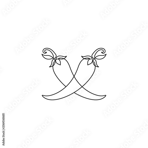 Chili Peppers Cross Vector Icon - Minimalist Outline Art