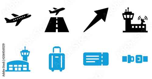 Editable vector illustration collection airport icon set for travel and navigation
