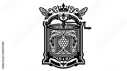 Royal honey and bee crest with crown motif.