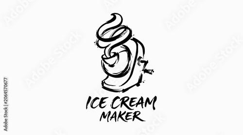 Hand drawn ice cream maker minimalist script logo.