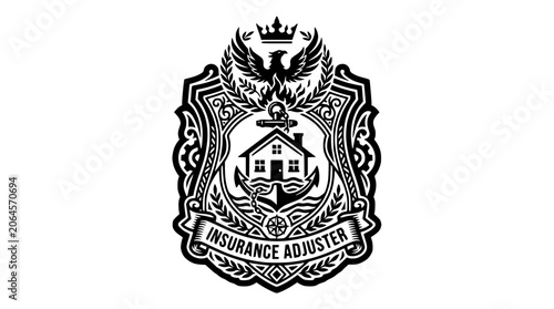 Insurance adjuster crest emblem with eagle and house icons.