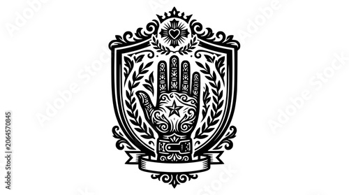 Hand therapy ornate crest with palm and eye