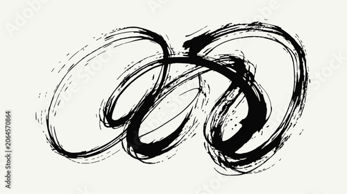 Abstract black ink brush stroke circles.