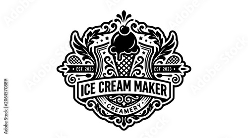 Vintage ice cream maker creamery emblem logo.