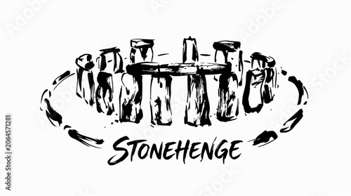 Foto Hand-drawn Stonehenge sketch with text typography.
