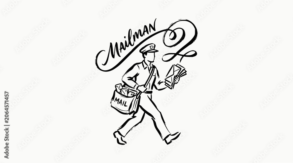 Obraz premium Mailman delivering letters line art character illustration.