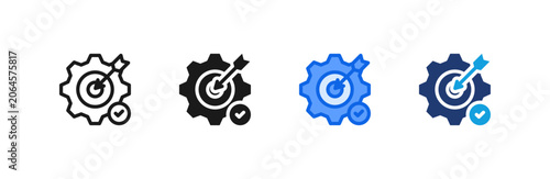Competency Tracking Goal Strategy icon multiple style collection. Vector illustration.