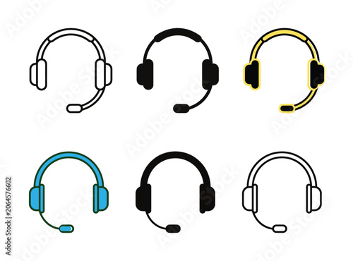 Headset headphone icon set vector illustration with support microphone silhouette